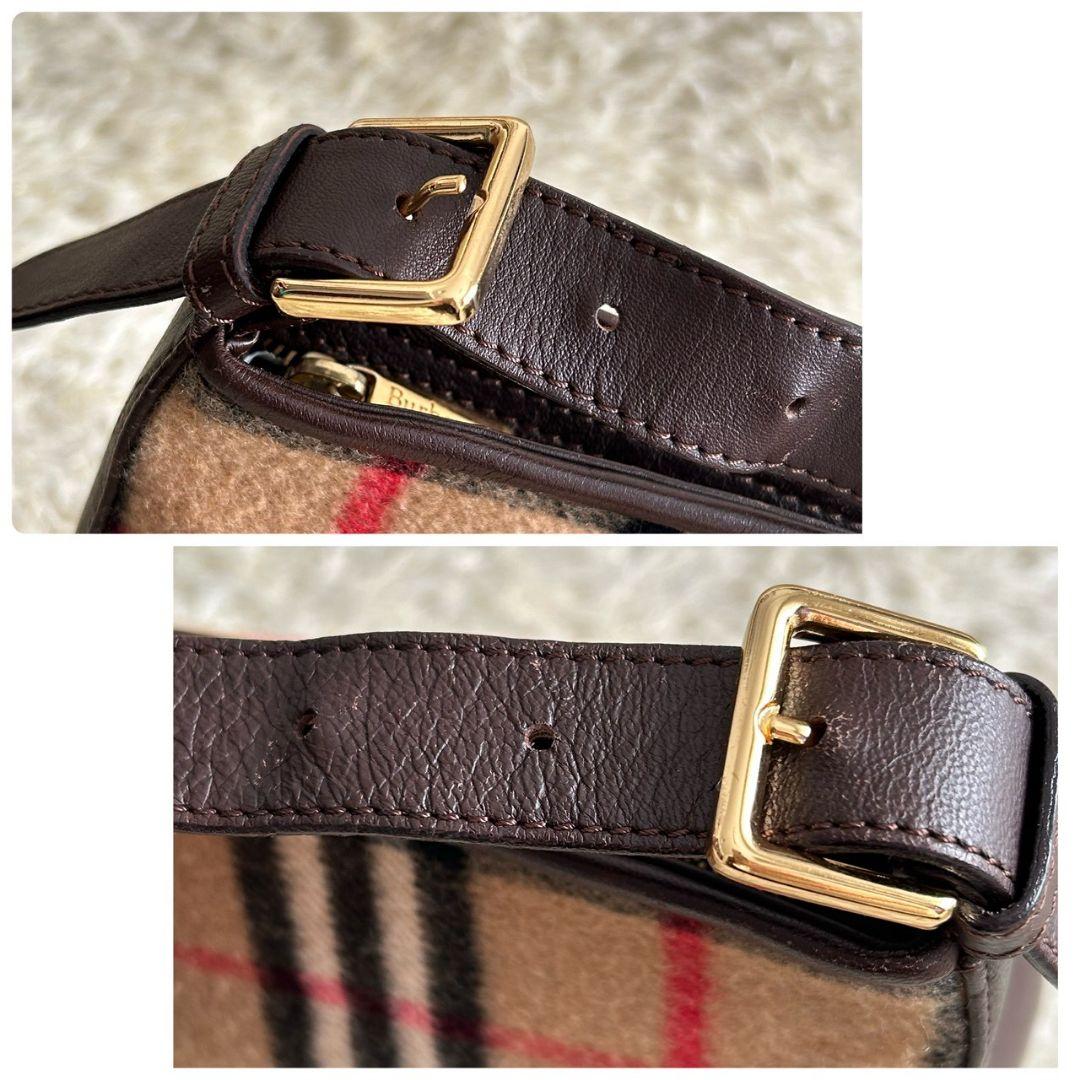 バーバリー　ショルダーバッグ　ノバチェック　ウール　肩掛け　斜め掛け　茶