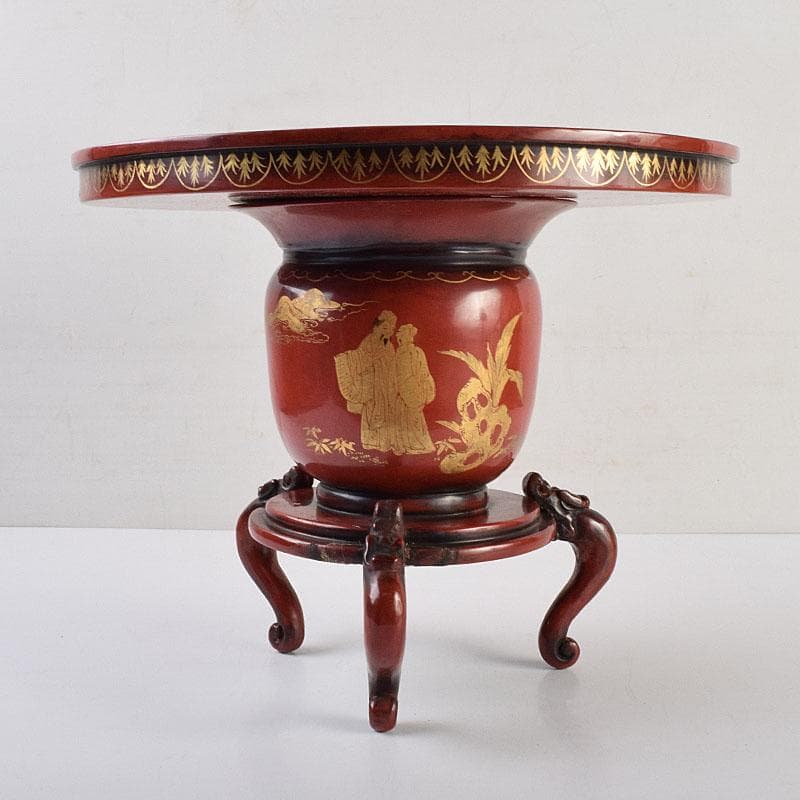 江戸時代 寛政期 朱塗 金蒔絵山水人物文 薄端 時代箱 V