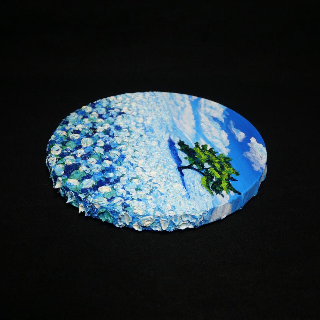 油絵 油彩 油彩画 絵 絵画 円形【ネモフィラの丘】