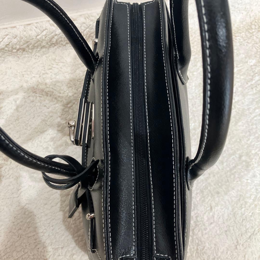 【極美品】濱野鞄/ハンドバッグ/金具/レザー/黒/ハマノ/HAMANO/南京錠