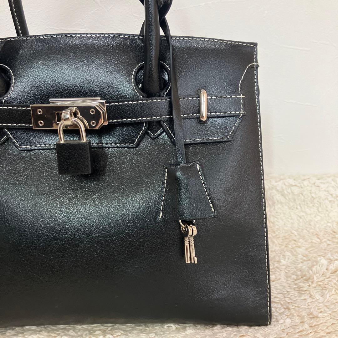 【極美品】濱野鞄/ハンドバッグ/金具/レザー/黒/ハマノ/HAMANO/南京錠