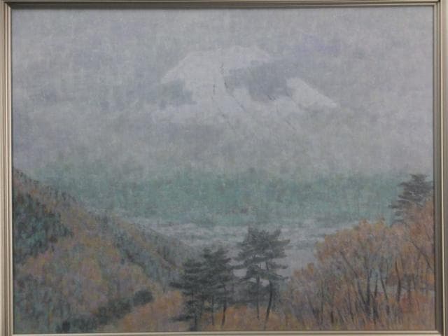 扇 敏之 落款印譜 共シール『富士展望』日本画 岩絵具彩色 10号 0801D
