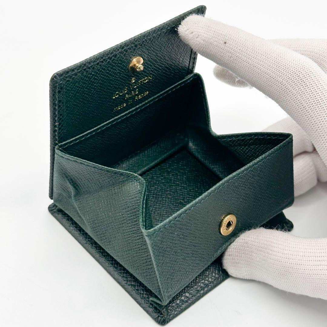 美品 ポルトモネ ボワット タイガ グリーン 小銭入れ ケース コンパクト