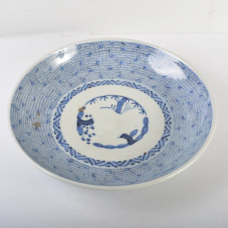 伊万里焼 古伊万里 大明成化年製款 染付 みじんこ文 大皿 C R5899C