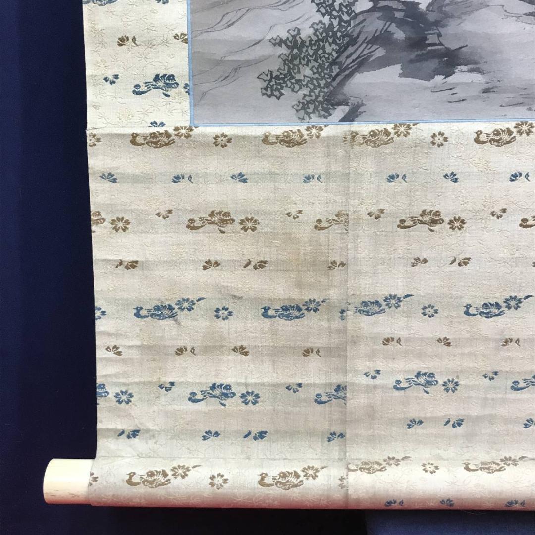 真作/古市金峨/武陵桃源図/花図/桃花図/山水図/掛軸/名家伝来/AE-46