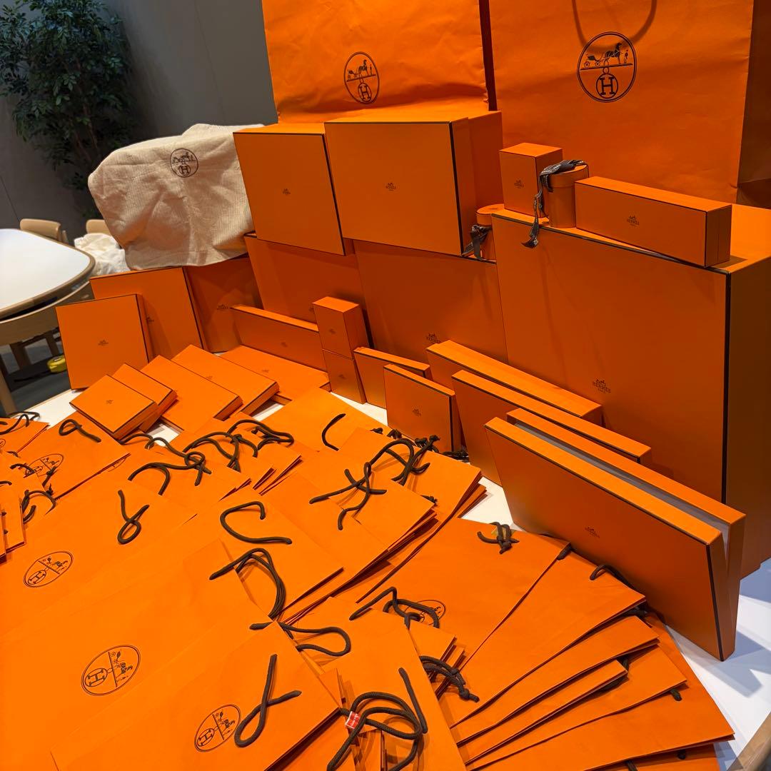 HERMES特大オレンジボックス23箱高級木箱ショッパー袋46枚巾着袋1袋