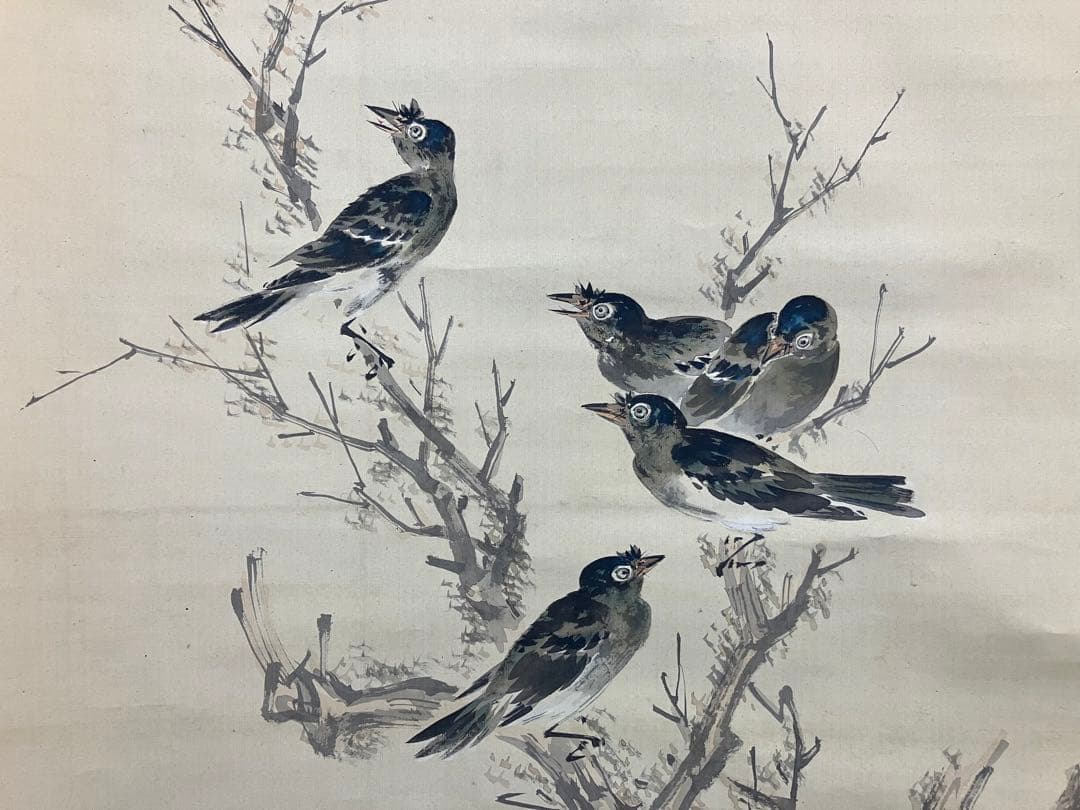 渡辺崋山【花鳥図】絹本 掛軸（江戸・武士・三河国 田原藩士）