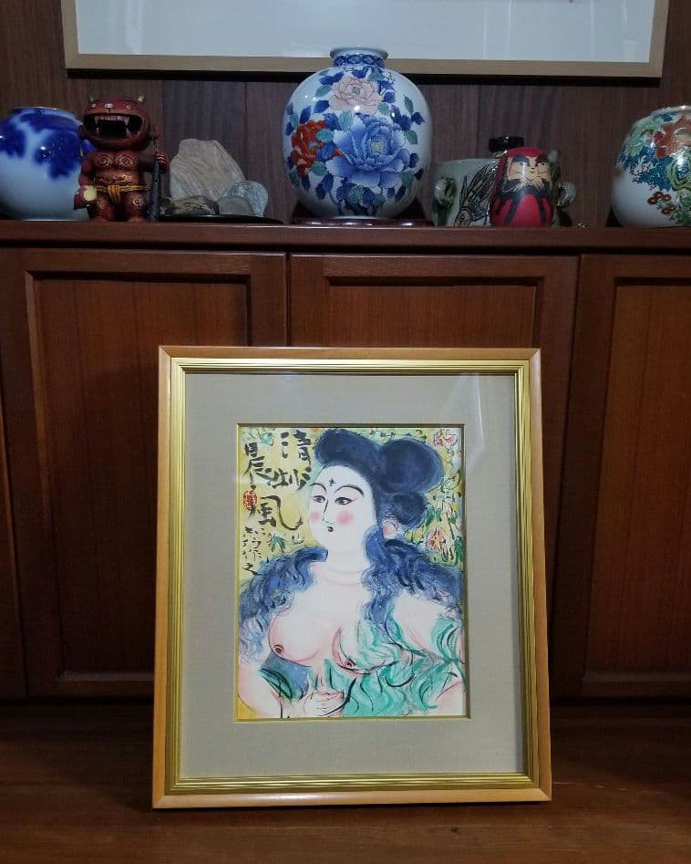 大型作品•美品】棟方志功 木版画（リトグラフ併用）清妙妃図 【証明