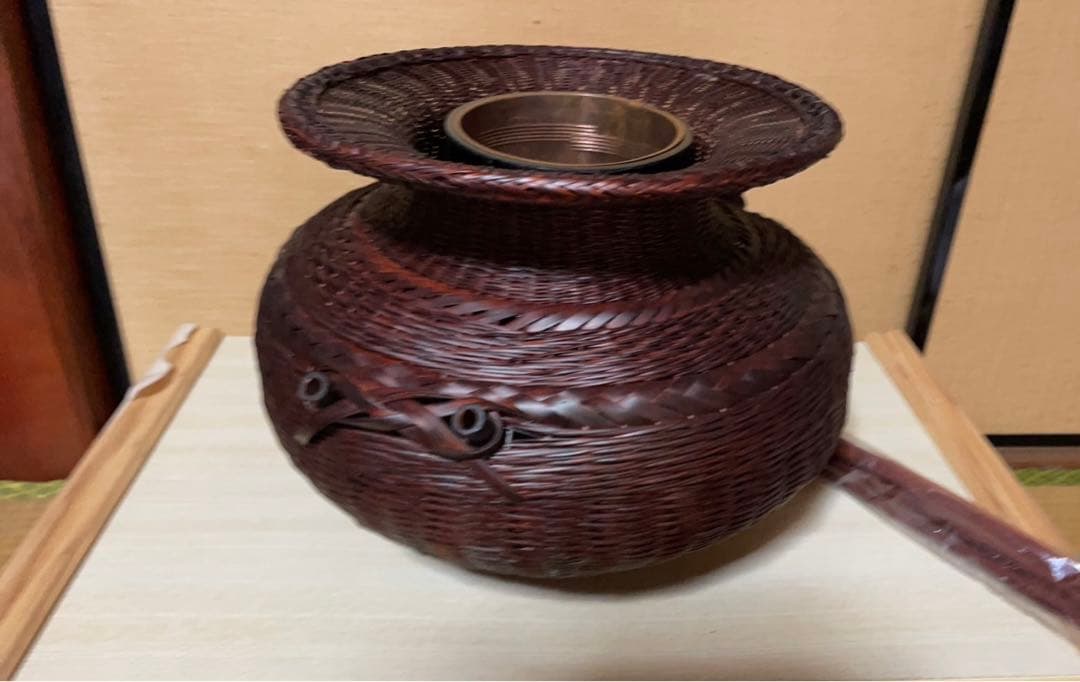 染牡丹篭 池坊 華道 生花 手付竹籠 牡丹篭 いけばな 花器 ぼたん篭