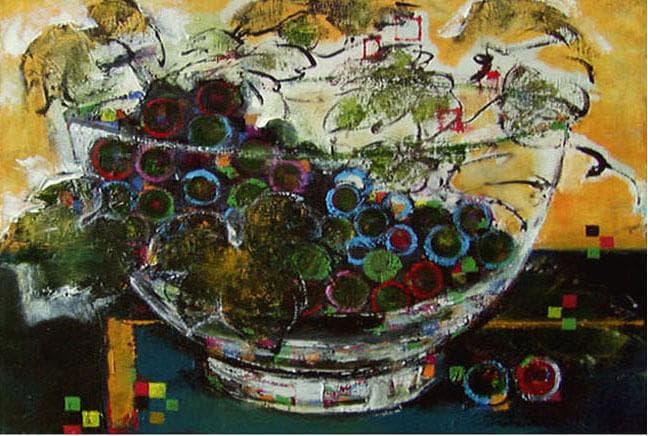 絵画 インテリア 額付(黒) 油絵 uF6-061203 静物 果物 ぶどう