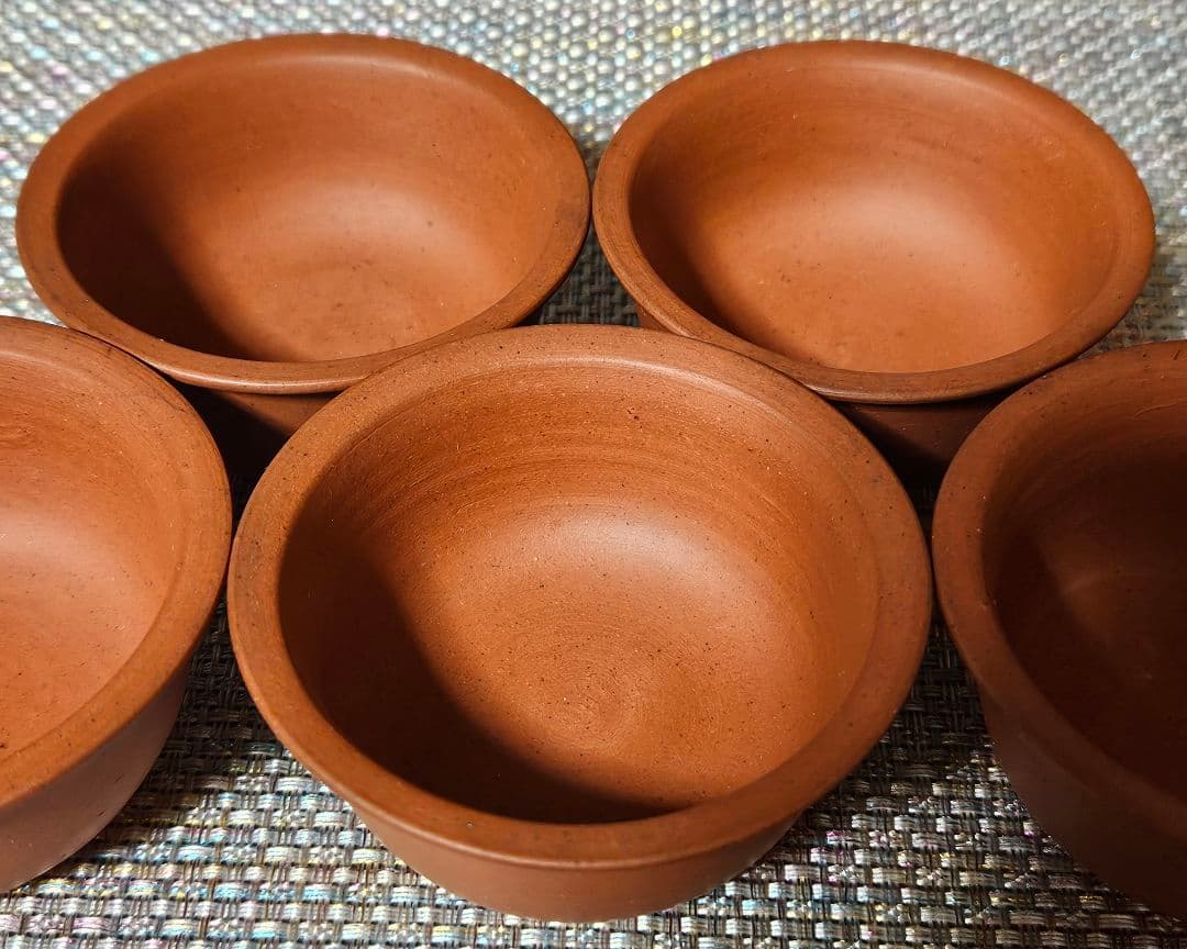 【幻の焼物❗】明治時代　岩手焼　朱泥　煎茶碗　5客　ぐい呑　煎茶道具　湯呑茶碗