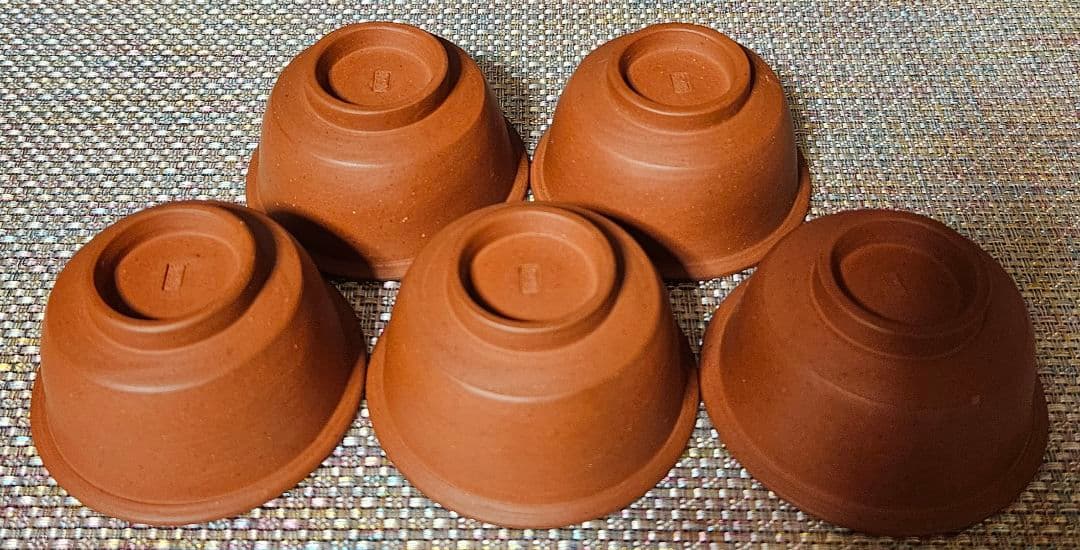 【幻の焼物❗】明治時代　岩手焼　朱泥　煎茶碗　5客　ぐい呑　煎茶道具　湯呑茶碗