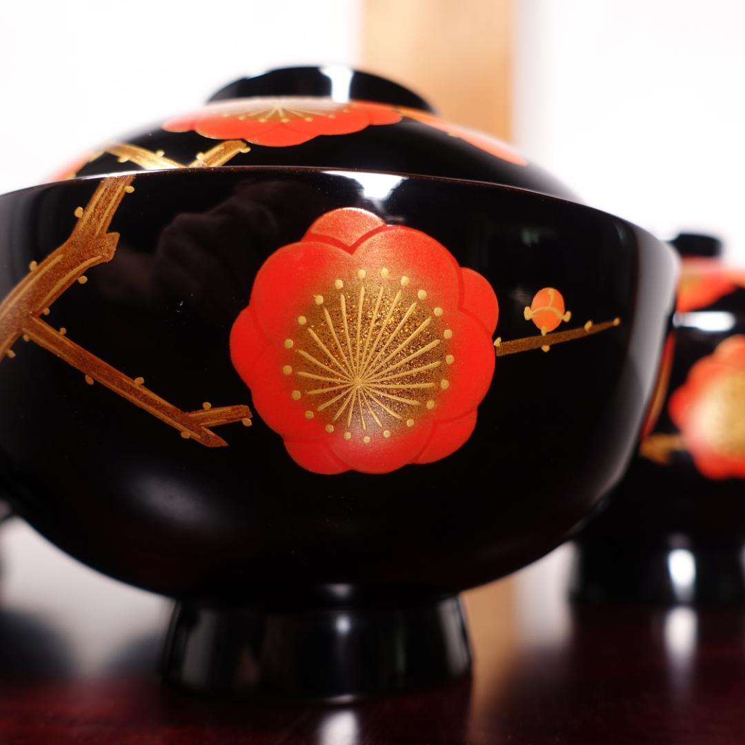 輪島塗 黒塗 梅花蒔絵 吸物椀 5客 共箱