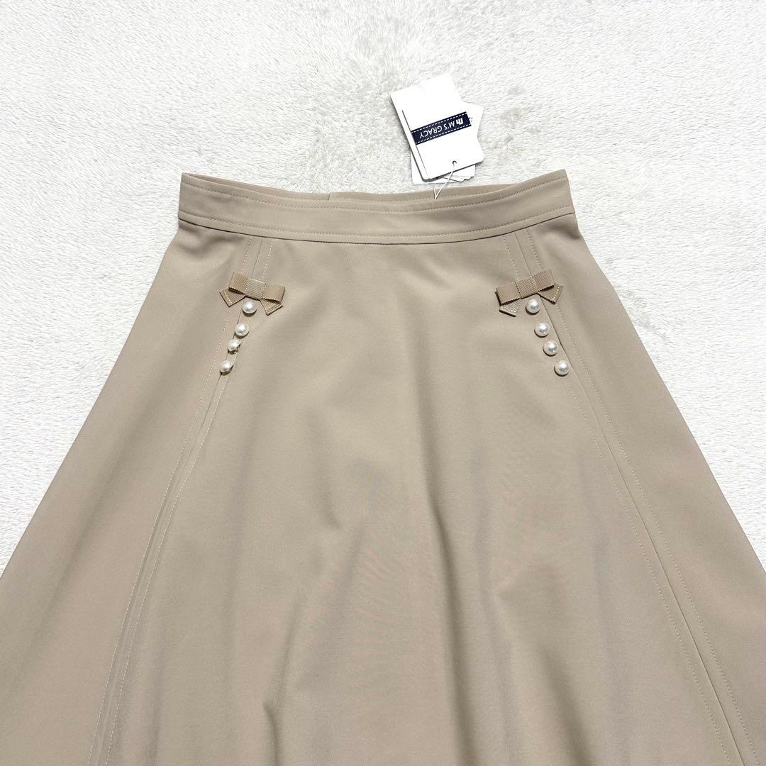 新品未使用 M'S GRACY 23SS パール リボン フレア スカート 40
