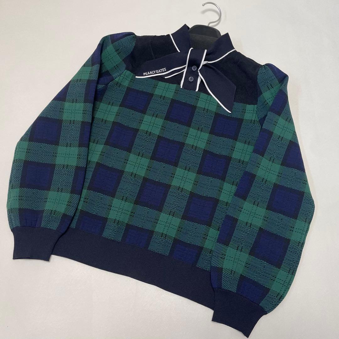 秋冬にも可愛く着れる♡パーリーゲイツ☆リボン&チェック柄ニット【未使用品】0