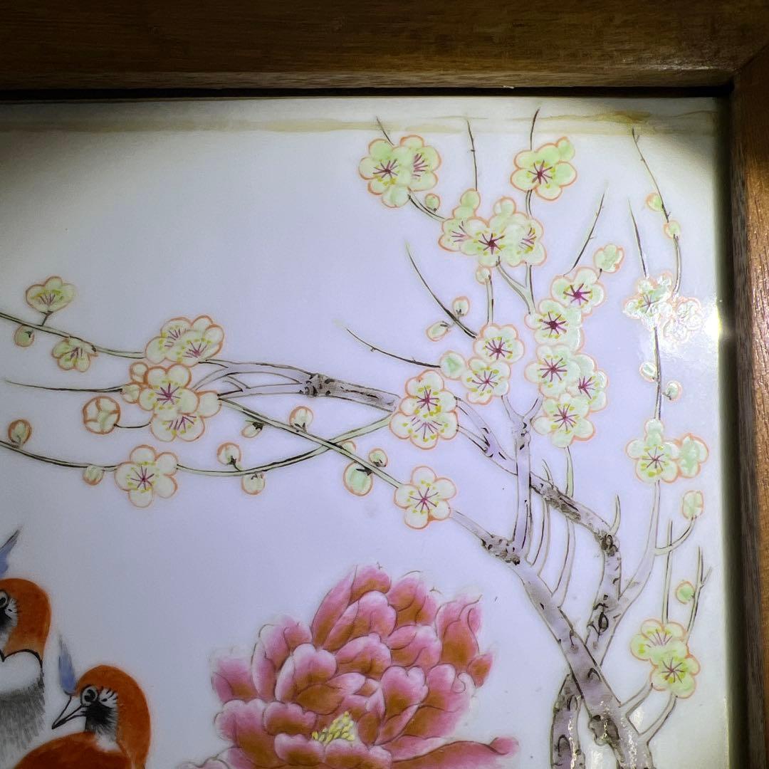 中国美術 粉彩花鳥文陶板画 東Y7-0902⭐︎2Fトヒト