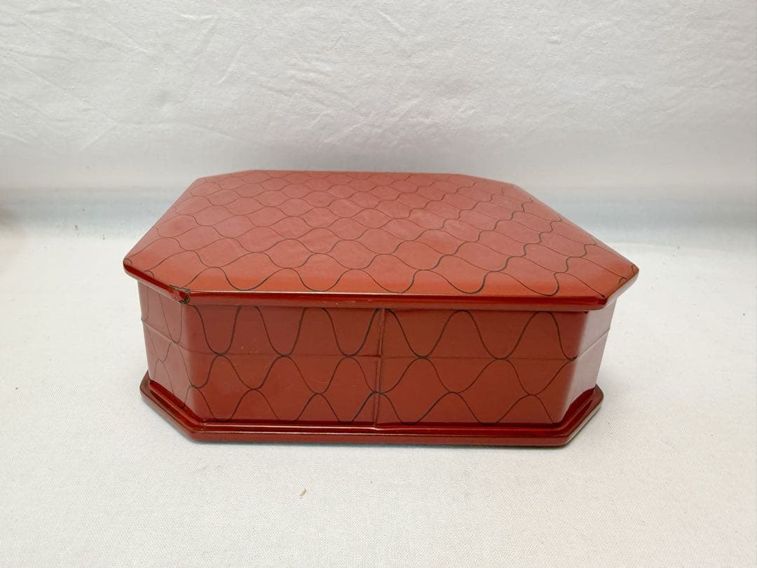 懐石道具 塗師 宗春作 木製 朱塗網目蒔絵 5段縁高重 銘々