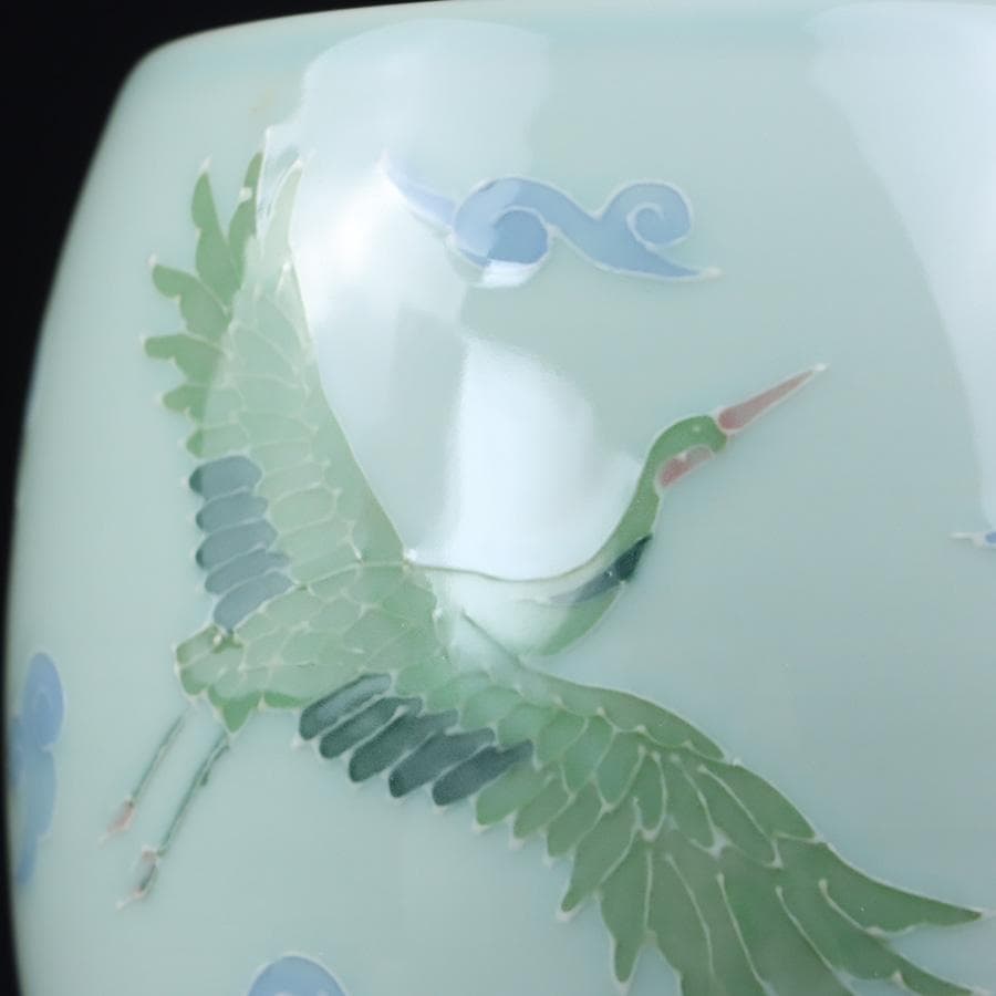 Y3122-29 茶道具 砥部焼 陶詩窯 山下勇 造 鶴文水指 共