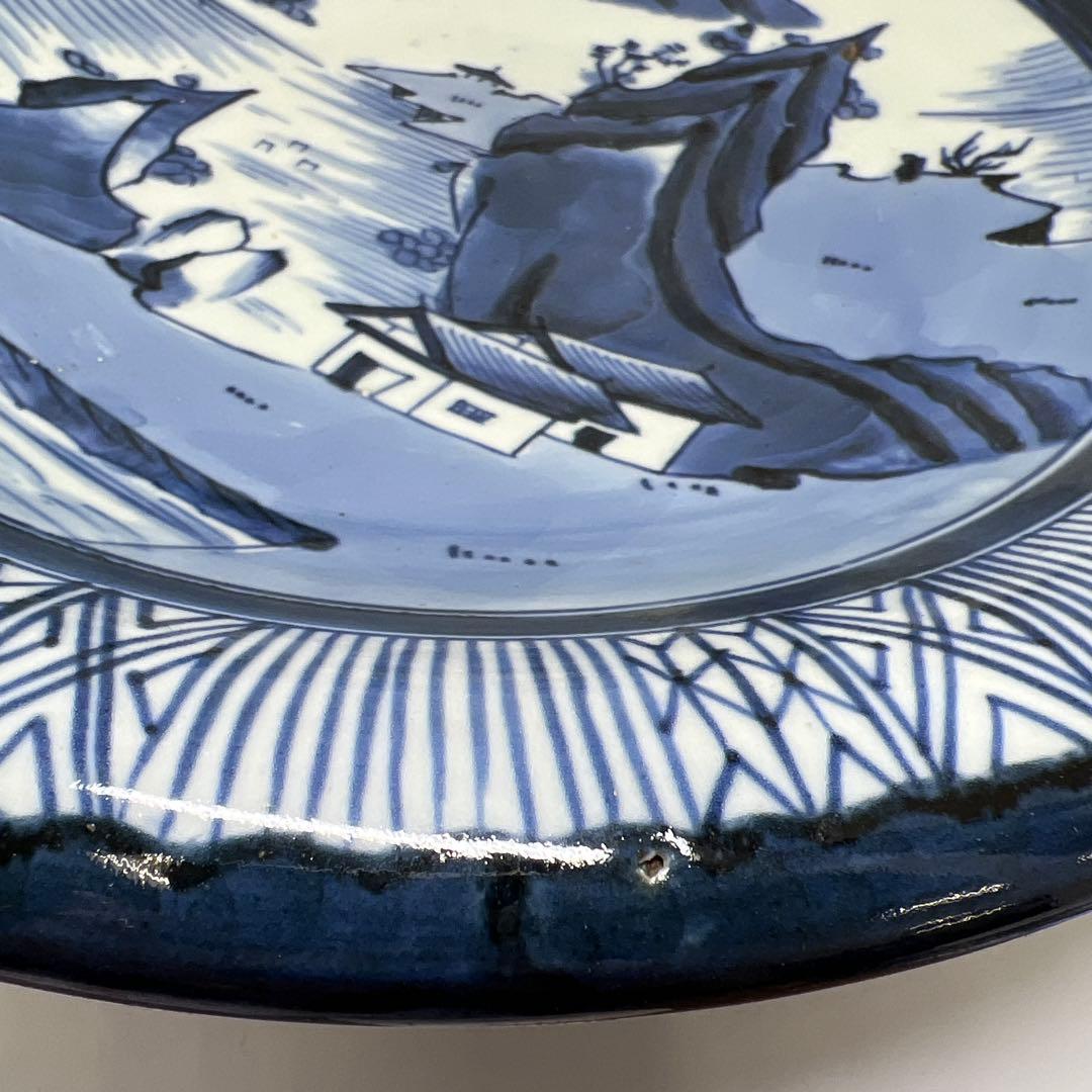 古伊万里 上手染付大皿2枚 木箱付 直径約37㎝ 東Y7-0626②タニチ