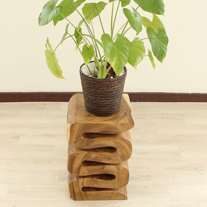 【在庫セール】モンキーポッド スツール 椅子 木製 無垢材 １本彫り 腰掛 花台