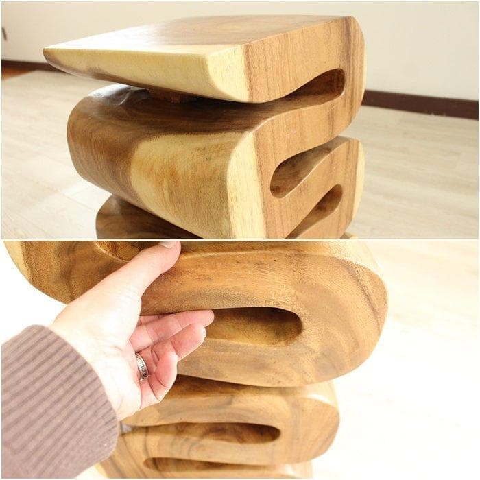 【在庫セール】モンキーポッド スツール 椅子 木製 無垢材 １本彫り 腰掛 花台