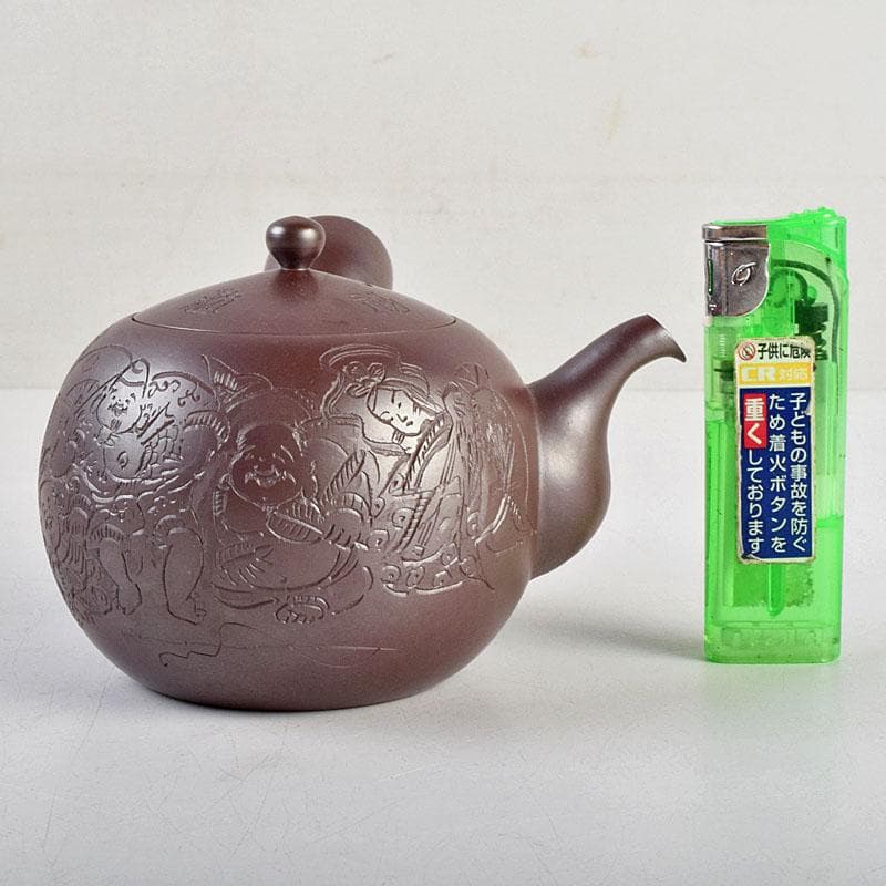 萬古焼 美月窯 伊藤美月作 七福神之図 茶注 急須 共布