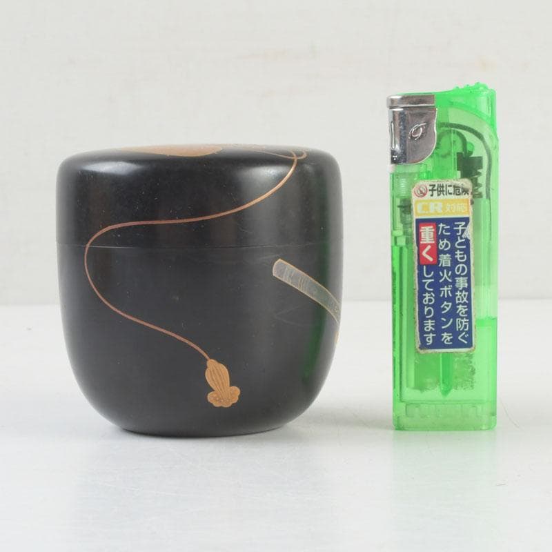 茶道具 加賀蒔絵師 志田伯峰作 鼓蒔絵 中棗 共箱 V 9519