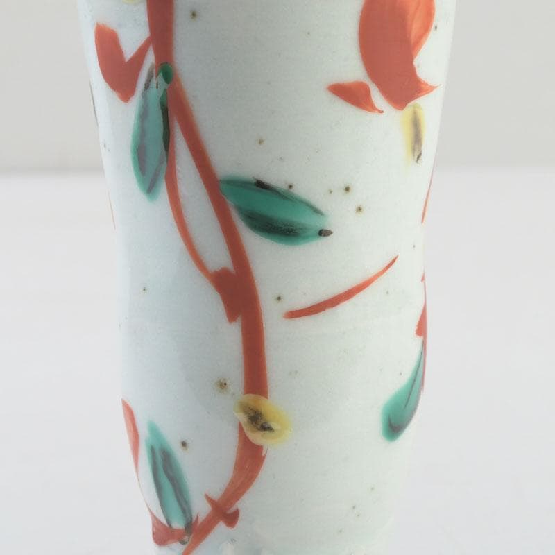 京焼 村田眞人作 赤絵 諸葛菜文 高台盃 酒杯 共布共箱 V