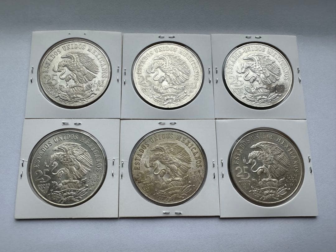 メキシコ銀貨 6枚銀貨 3枚五輪エラー 希少 エラー銀貨 古銭 本物