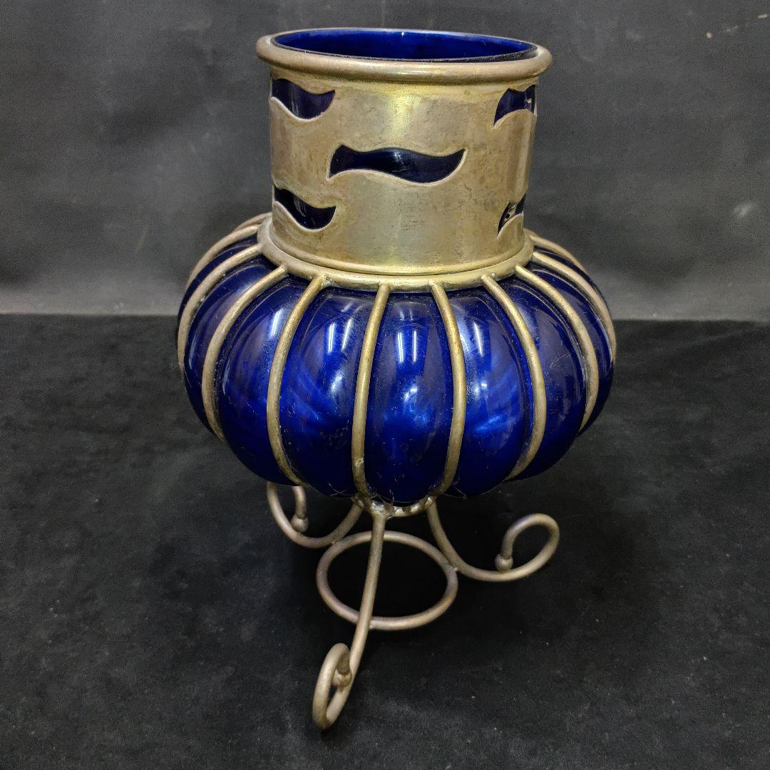 コバルトブルー ガラス製 花瓶 ボウルセット