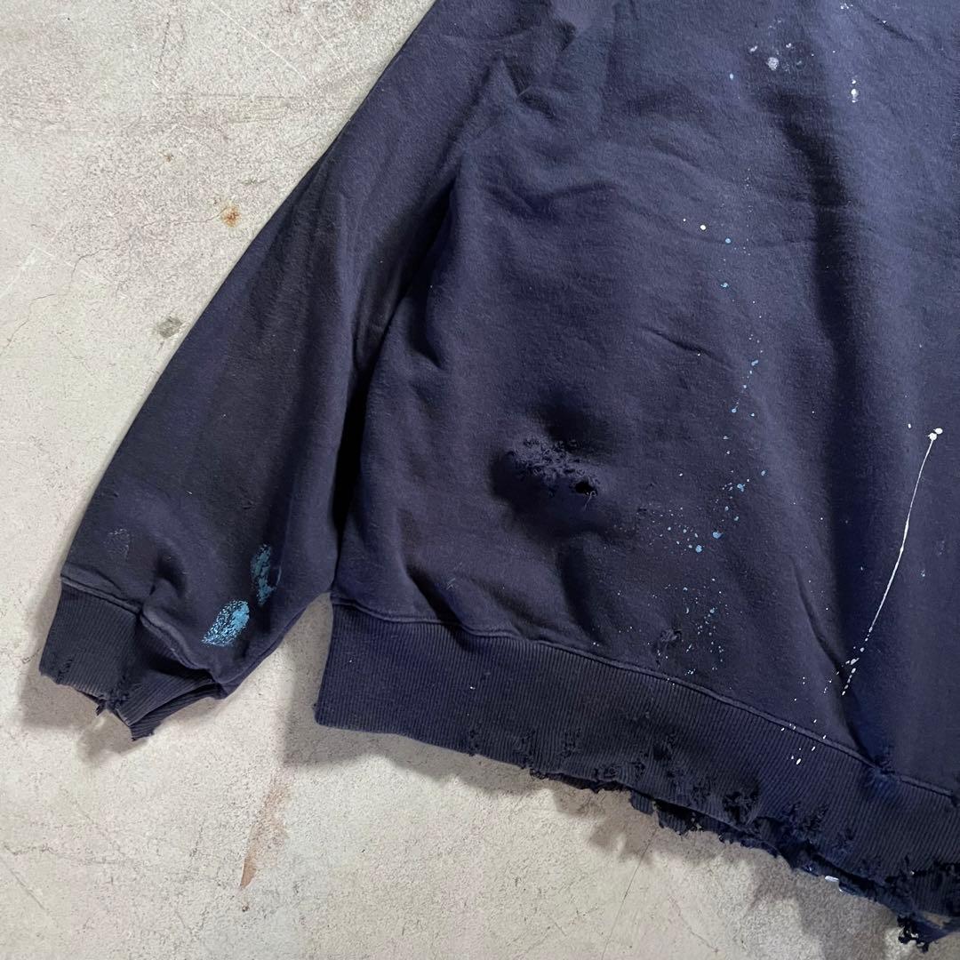 チャンピオン ボロスウェット ペンキ ジップパーカー XXL ネイビー