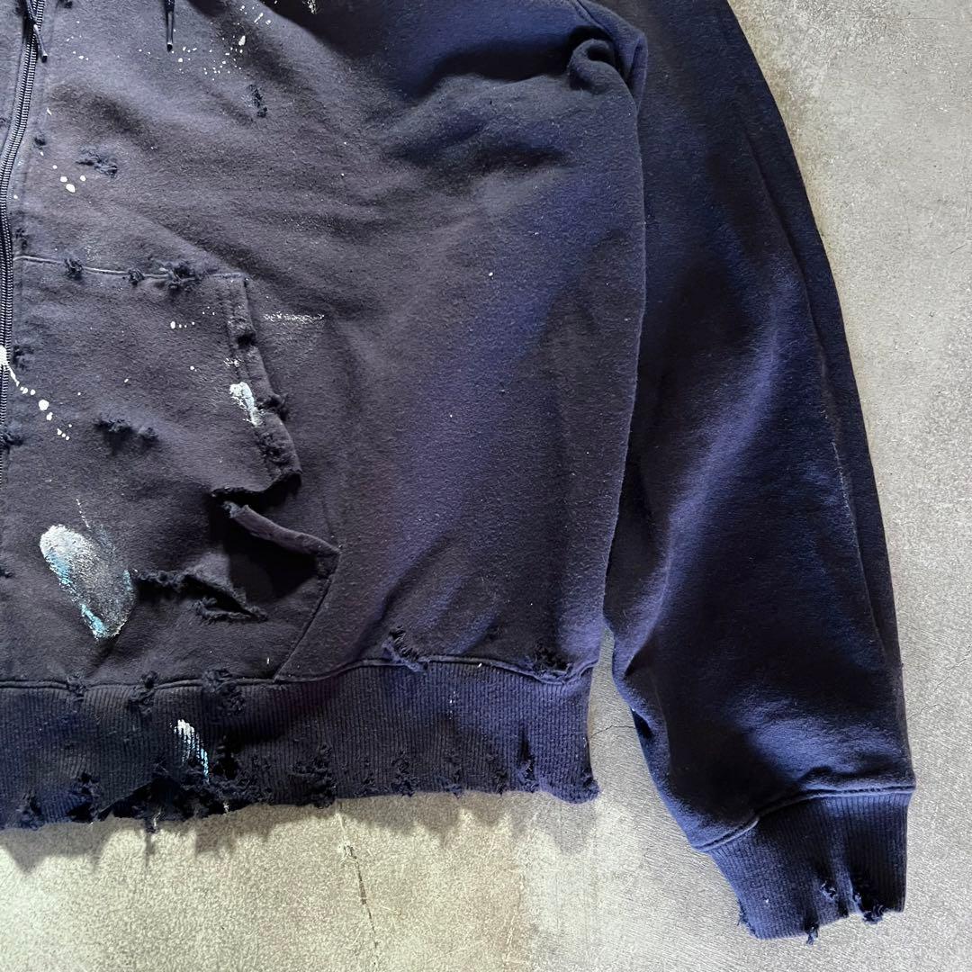 チャンピオン ボロスウェット ペンキ ジップパーカー XXL ネイビー