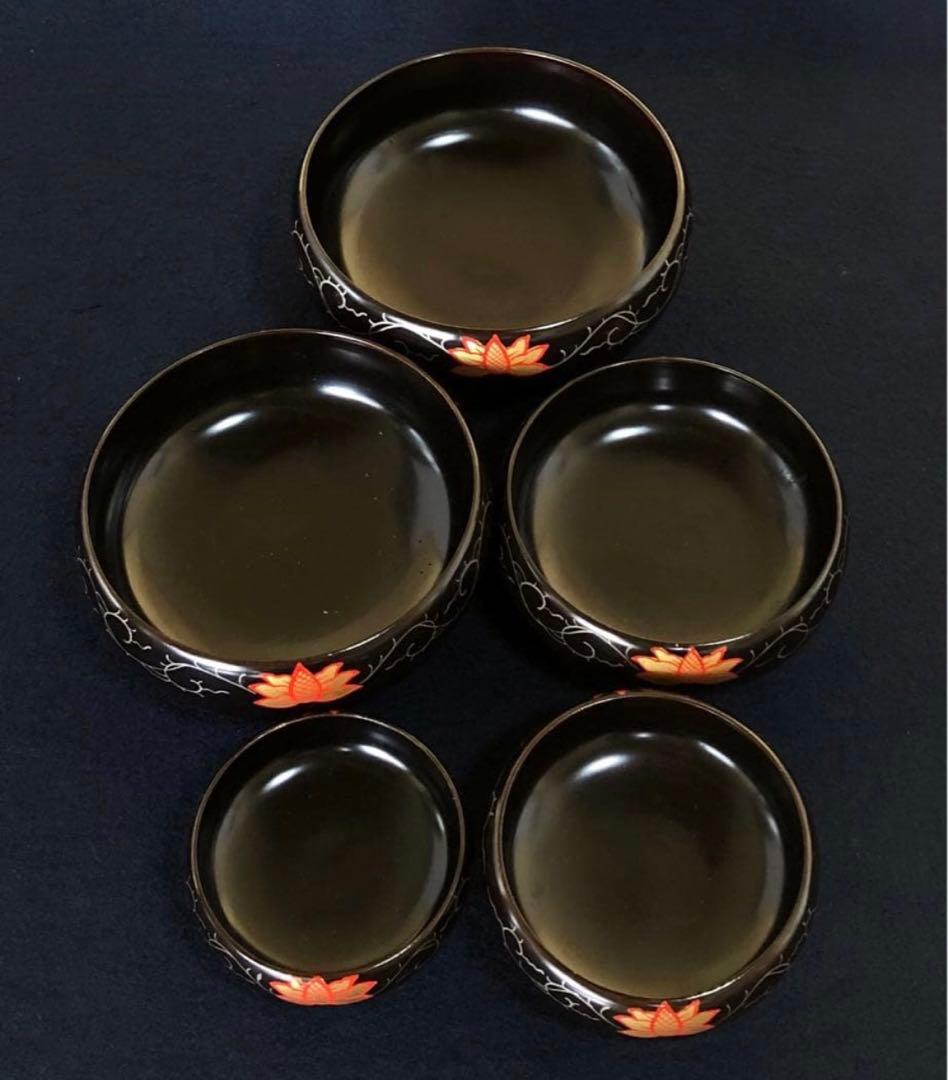 《R》輪島塗 会席五ツ揃小鉢5客 蒔絵付 木製漆器　251007あ7