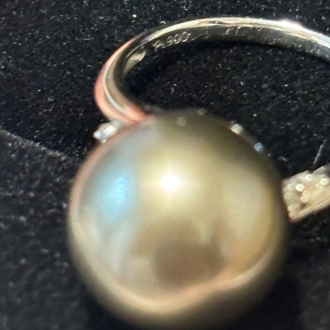PT900 黒蝶真珠 リング 約13mm ダイヤ0.07ct プラチナ 南洋真珠