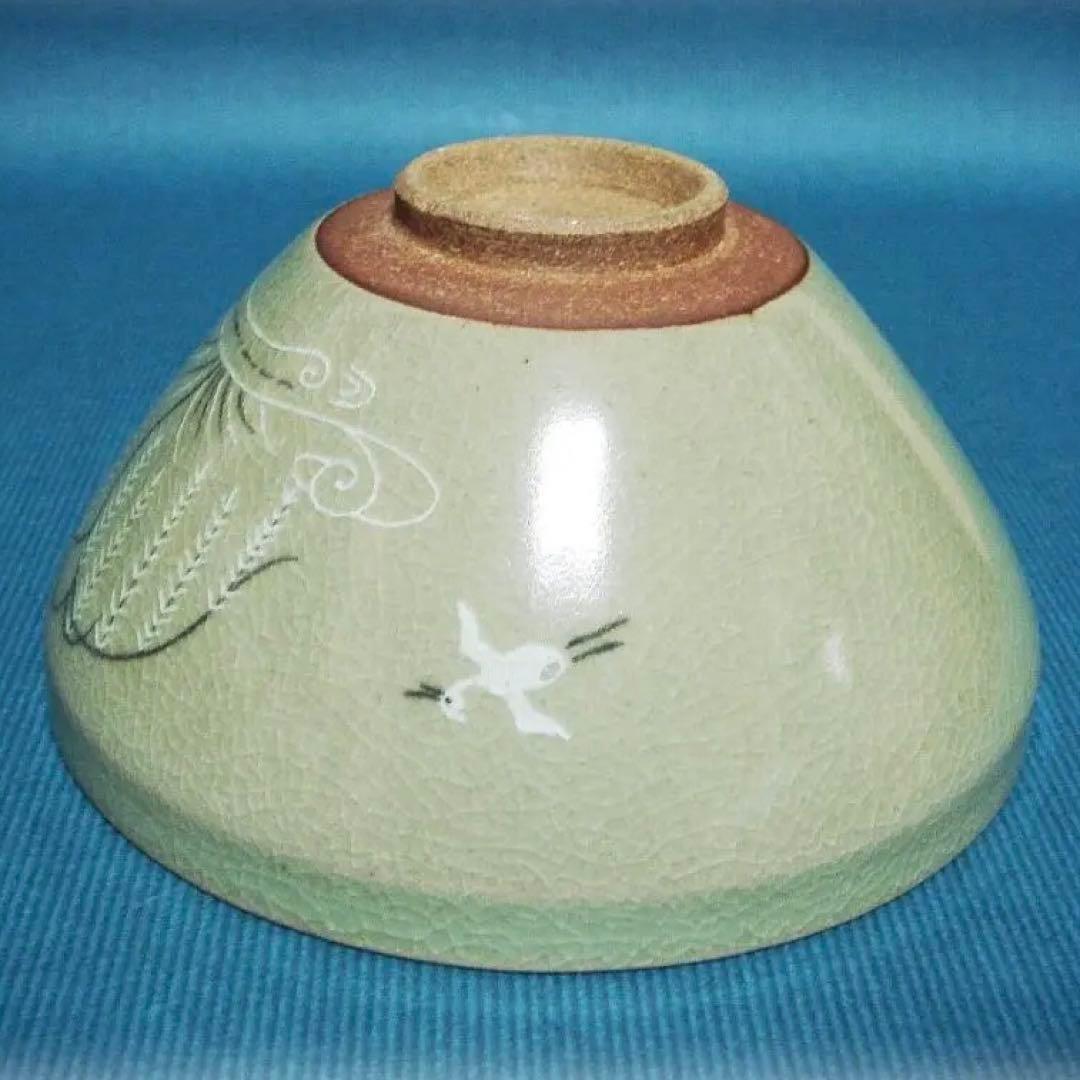 384『青磁 天目茶碗 柳 鳥』 /骨董品 古美術 古玩 アンティーク