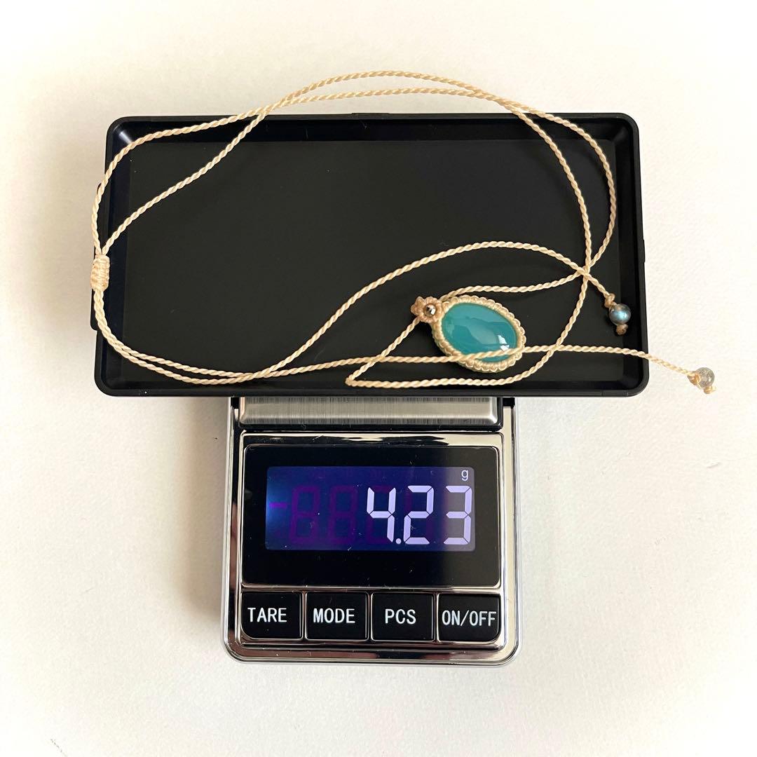 鑑別書付き 元箱有り 天然カルセドニー ブルー ネックレス マクラメ