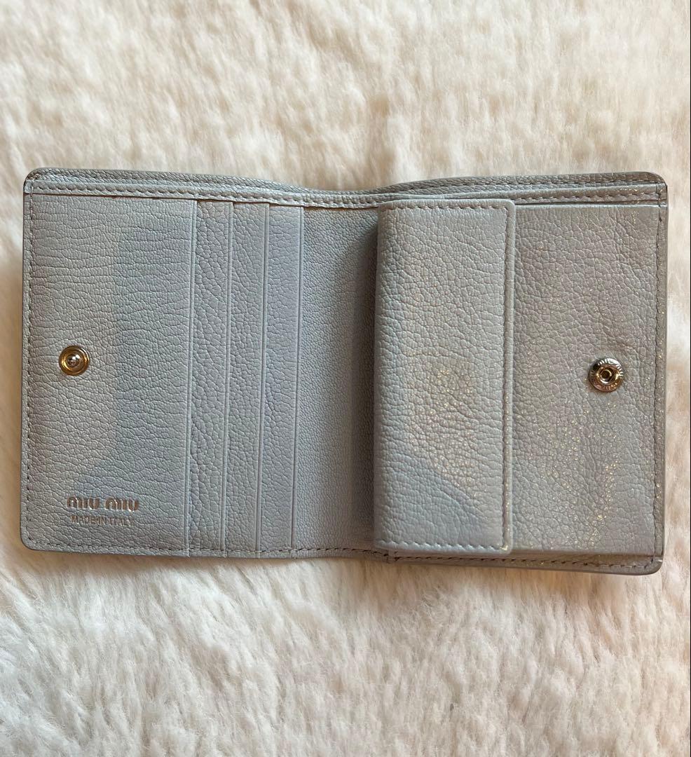 miumiu 財布 ウォレット マドラスレザー パール ライトブルー 二つ折り