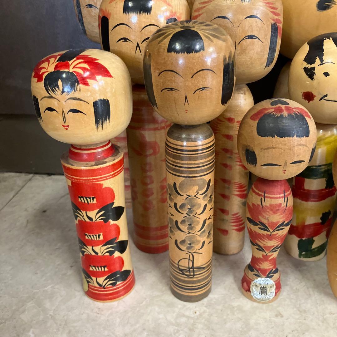 D-3 昭和レトロ 木製 こけし 小芥子 18体セット まとめ売り 大量 人形