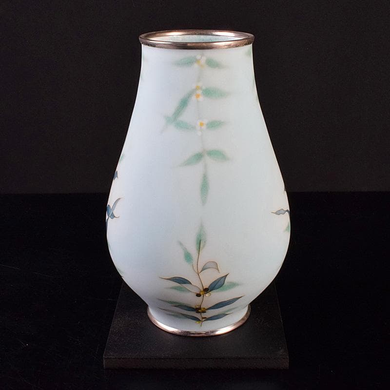 七宝焼　田村七宝工芸　田村幸夫作　草文　花瓶　台付　共箱　M　R7764B