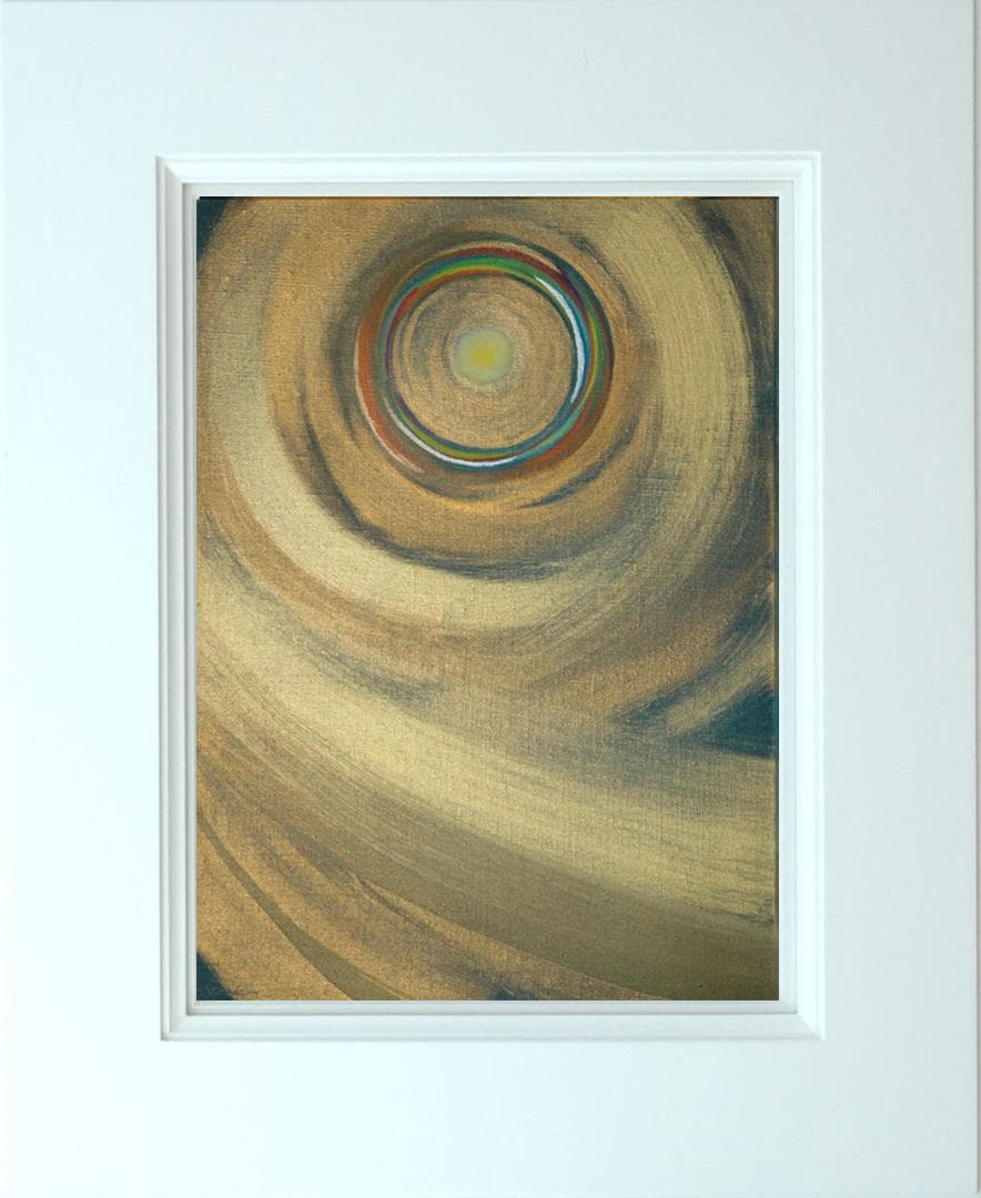 油絵 菅家令子 絵 絵画インテリア額付(青緑＋金色の枠)F4-G212023祈り