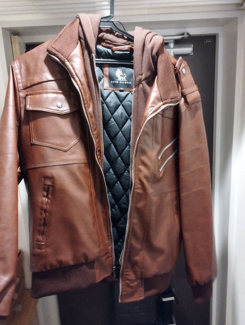 ブラウンレザーシングルライダースジャケット