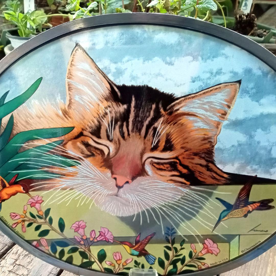 大判ヘレロ ステンドグラス ロッキー 眠り猫さん グラスマスターズ社