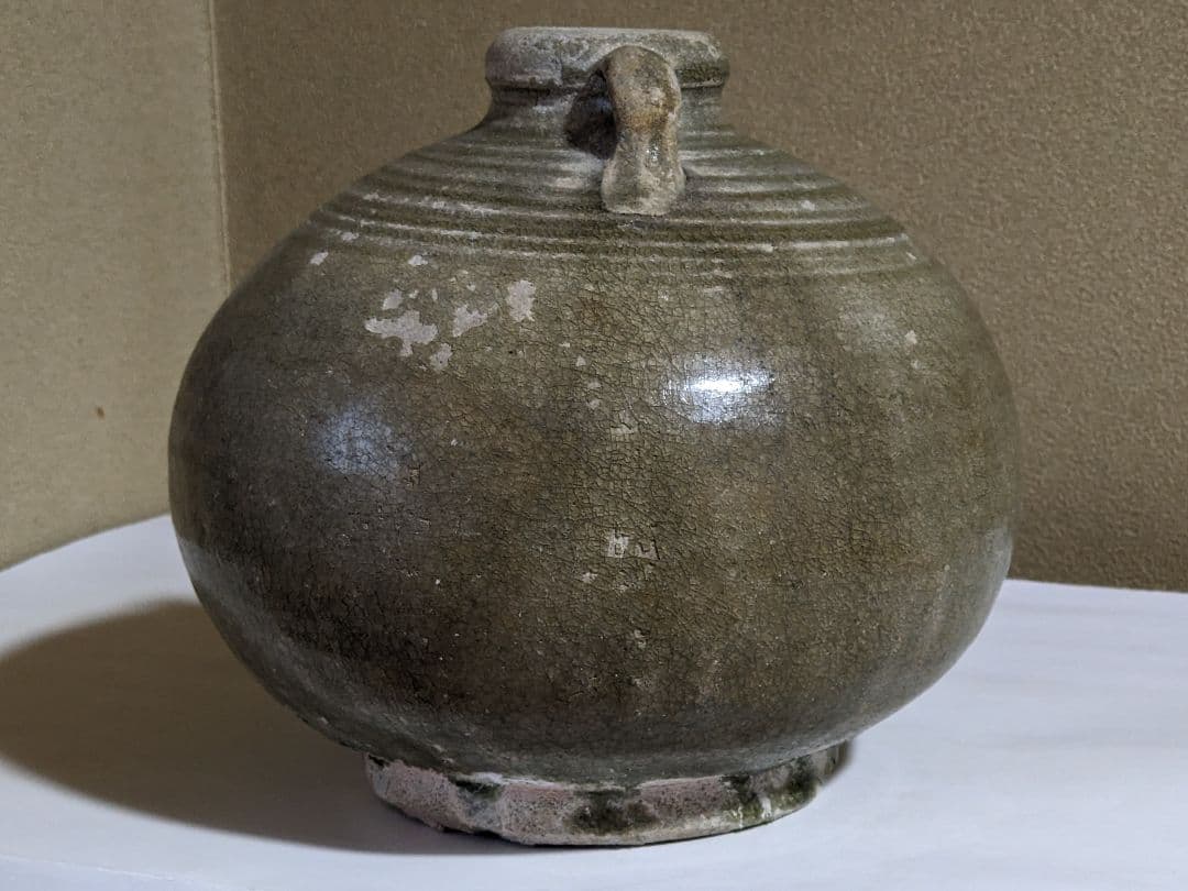 ♦中国 古玩 古美術 古陶磁 青磁 双耳瓶 小壺 類品宋時代 出土発掘品骨董品