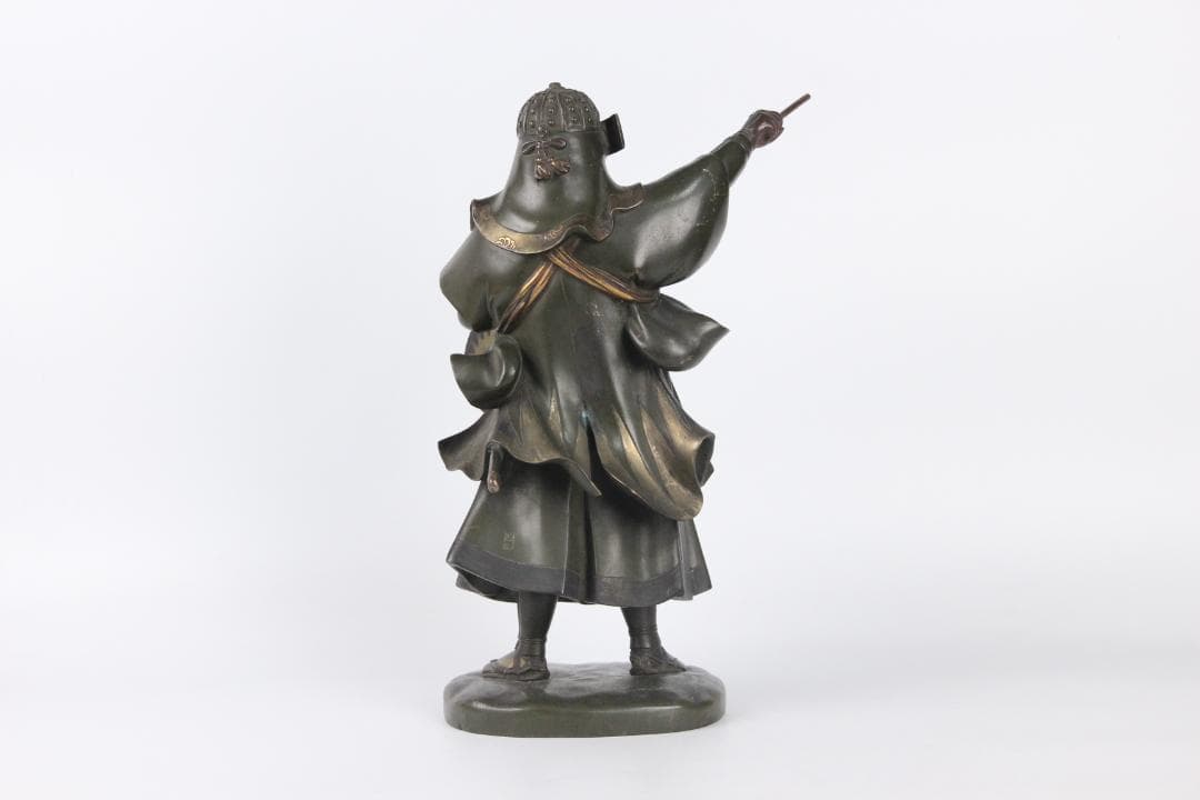 日本美術 銅製武人像 正秀作 細密彫刻 金象嵌 明治期金工 時代物 Eo1-
