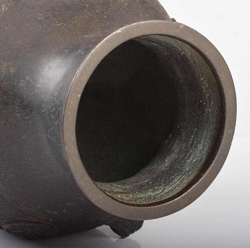 中国　古銅　双耳瓶　時代箱付　M　3829B