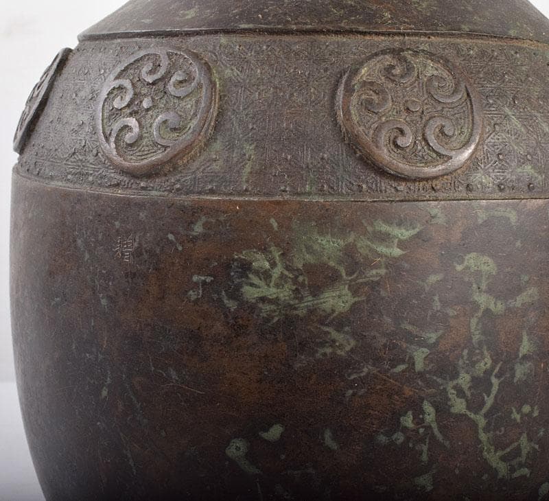 中国　古銅　双耳瓶　時代箱付　M　3829B