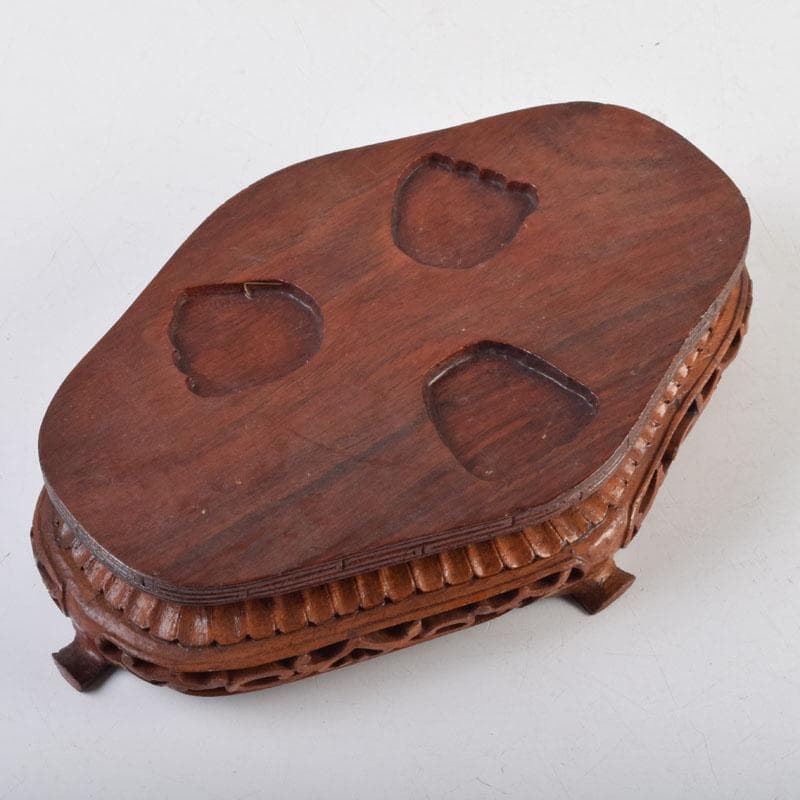 中国 玉石彫刻 雙耳活環 龍鈕蓋爐 香炉 唐木台付 C 9149 - メルカリ