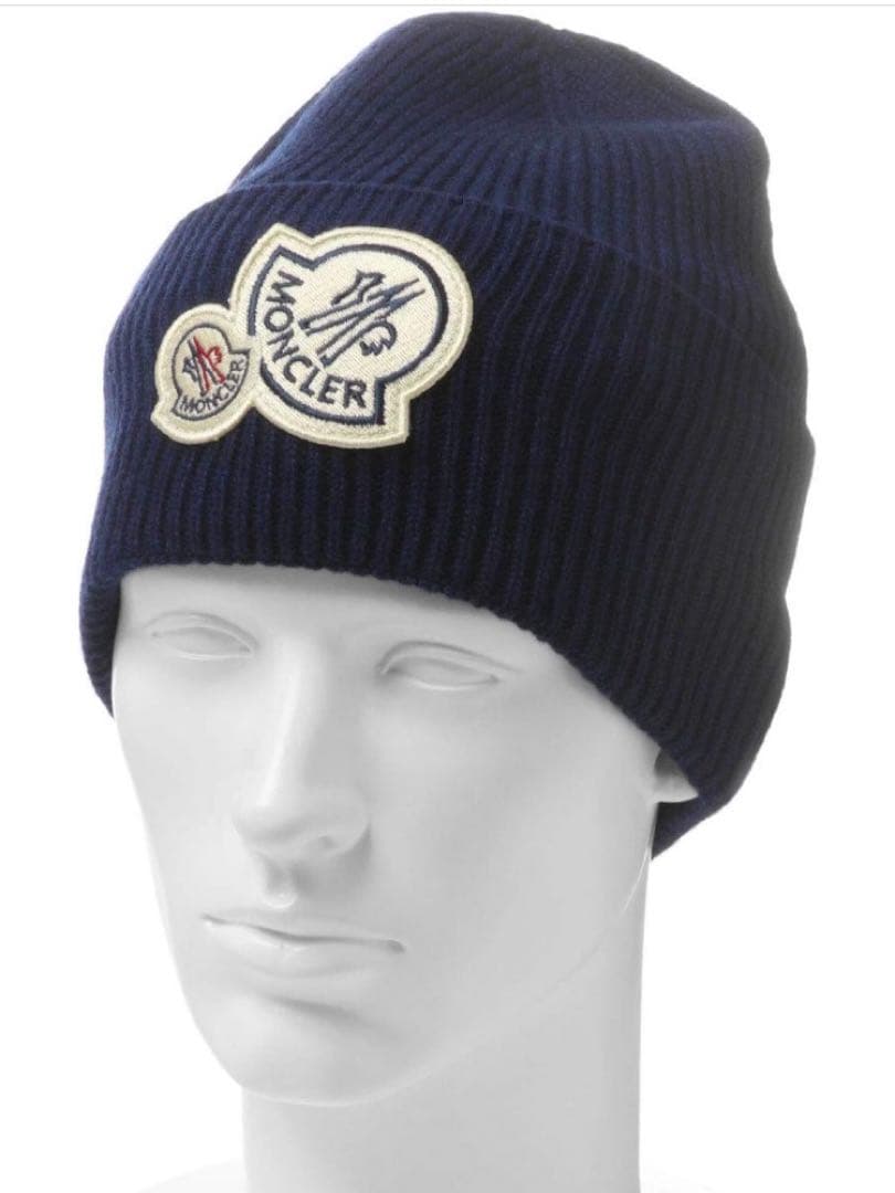 モンクレール ビーニー ダブルロゴカシミヤ混ユニセックスネイビー