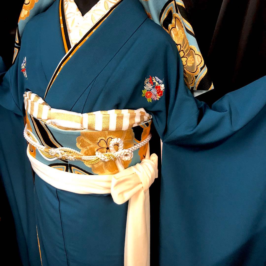 振袖フルセット 赤 えんじ色 色無地 地紋入り 間道 成人式 卒業式