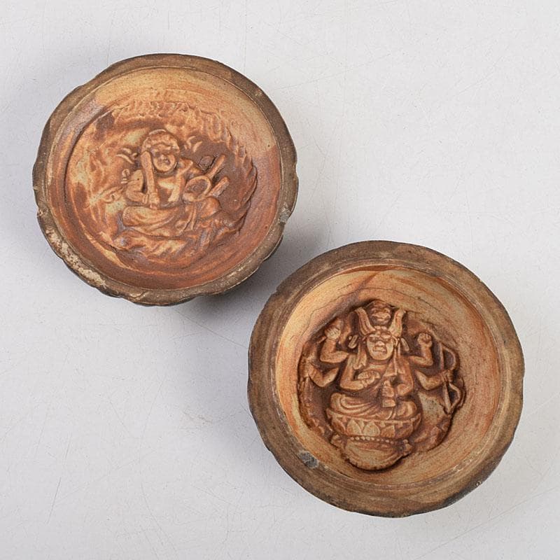茶道具 交趾焼 獅子文 蓋裏仏像刻 懐中仏 香合 蓋物 C R9390